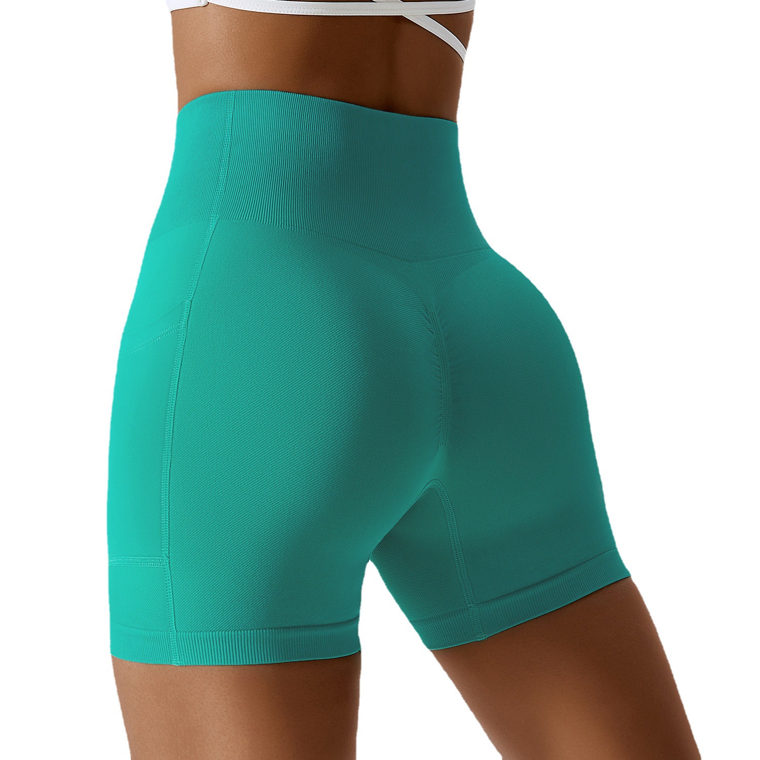 Pantalones cortos deportivos tecnológicos sin costuras con bolsillo al por mayor