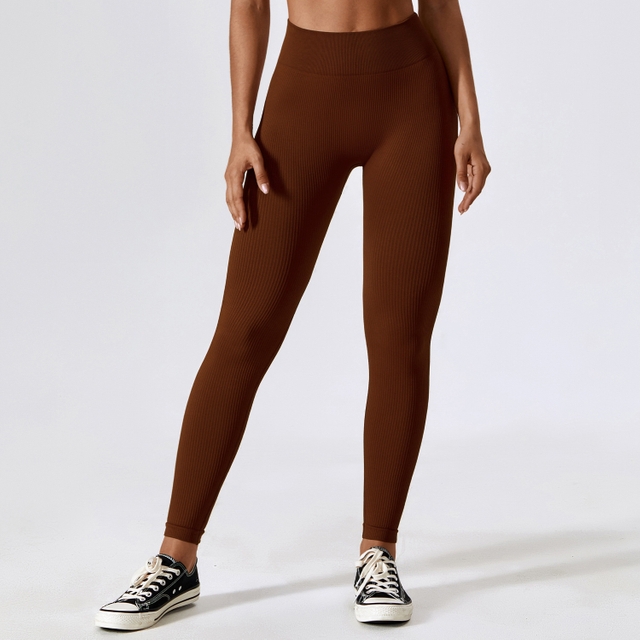 Legging de yoga de jacquard de canalé sin costuras