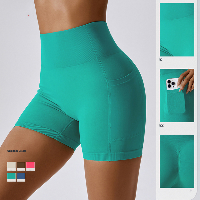 Pantalones cortos deportivos tecnológicos sin costuras con bolsillo al por mayor